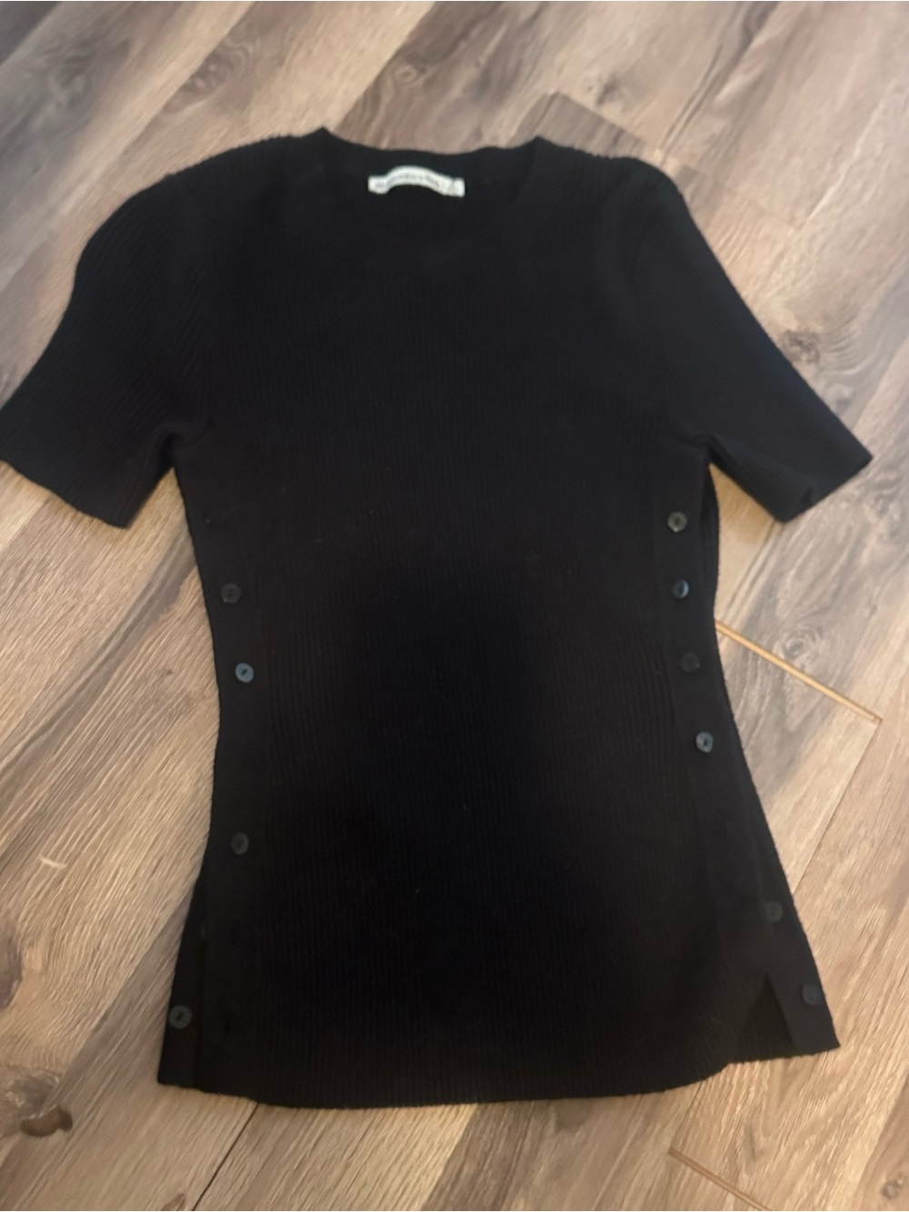 Abercrombie & Fitch Black Short-Sleeve Ribbed Top with Side Buttons